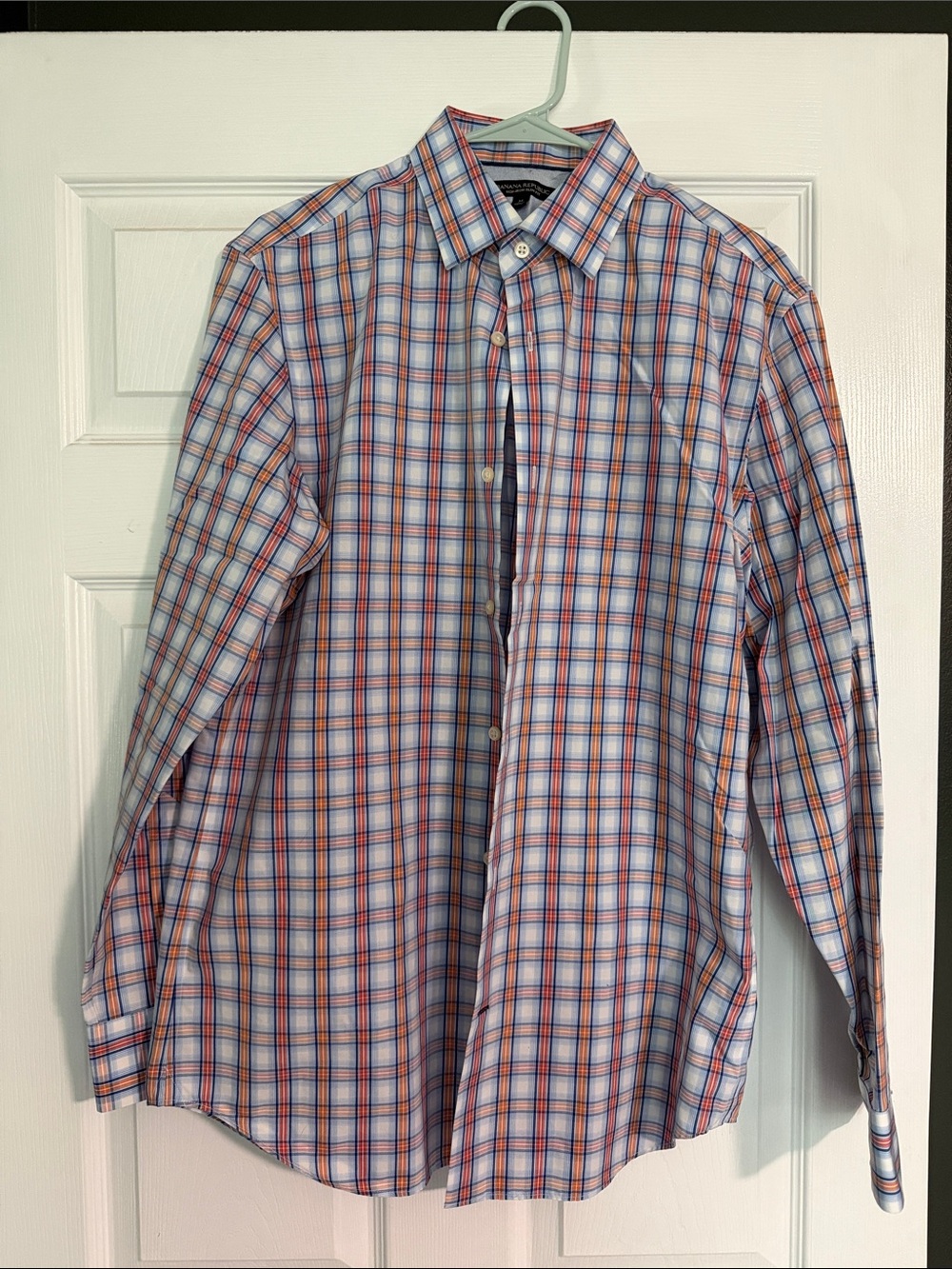 Banana Republic Men's Plaid Slim Fit Dress Shirt - Blue & Orange